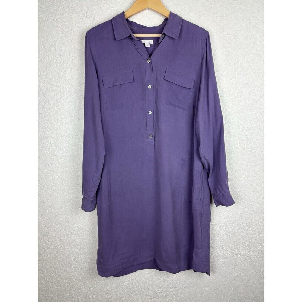J Jill 100% Silk Womens Dress Sz Medium Purple Minimalist Office Work MINOR FLAW